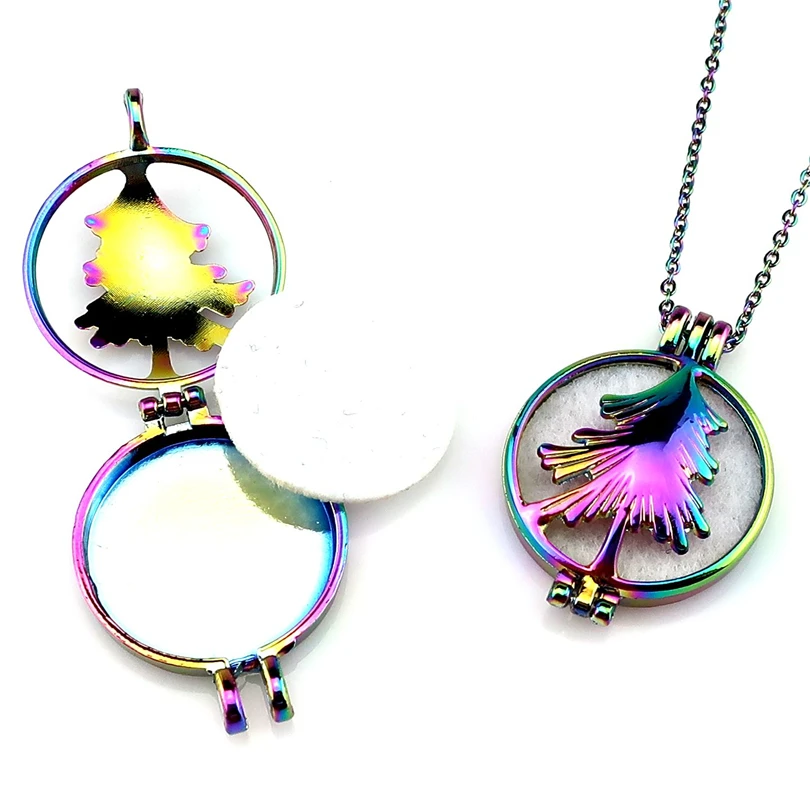 C1035 Rainbow Color Christmas Horse Flat Round Refill Pad Beads Cage Pendant Locket Aroma Essential Oil Diffuser Necklace | Украшения и