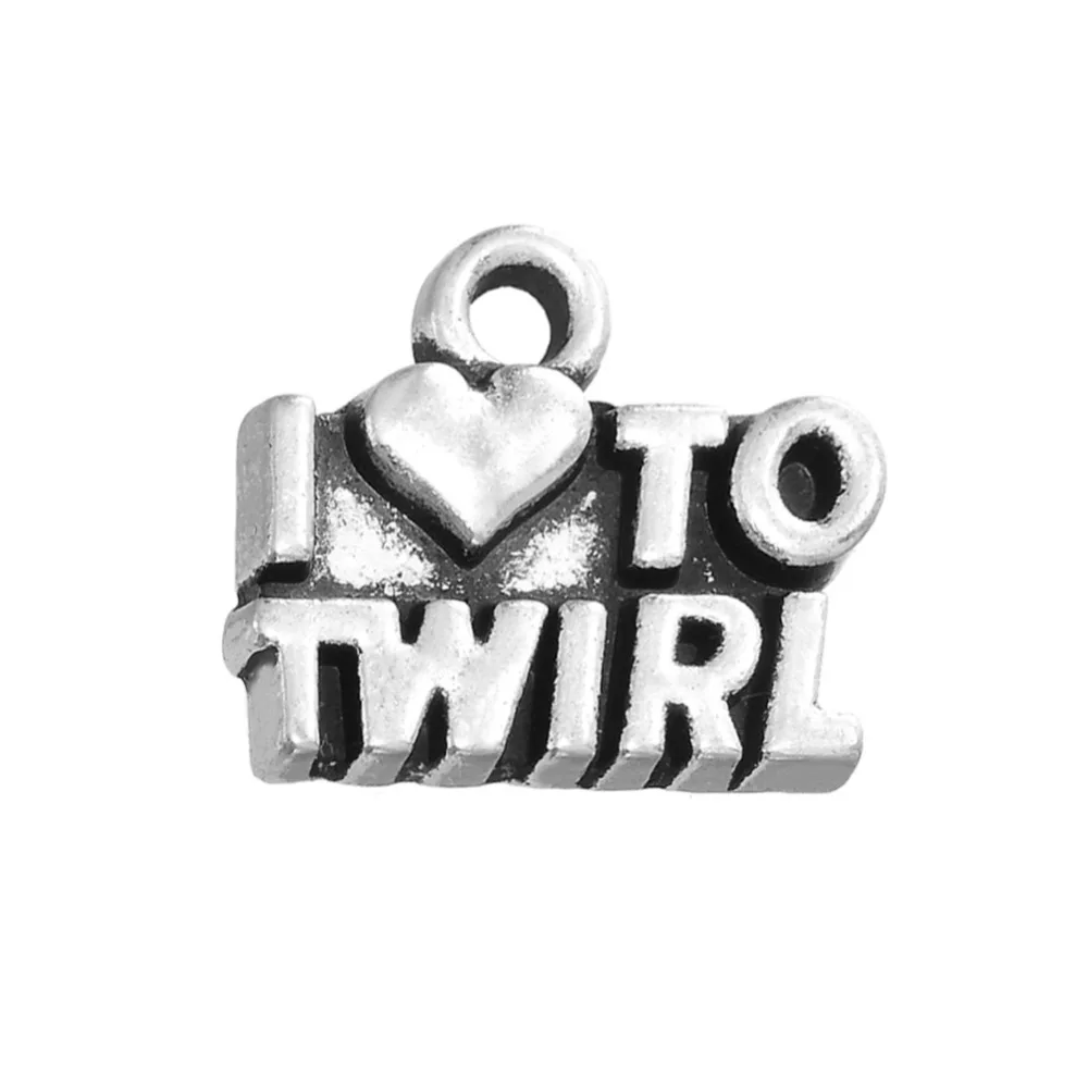 

Antique Silver Heart Letter I Love To Twirl Charm
