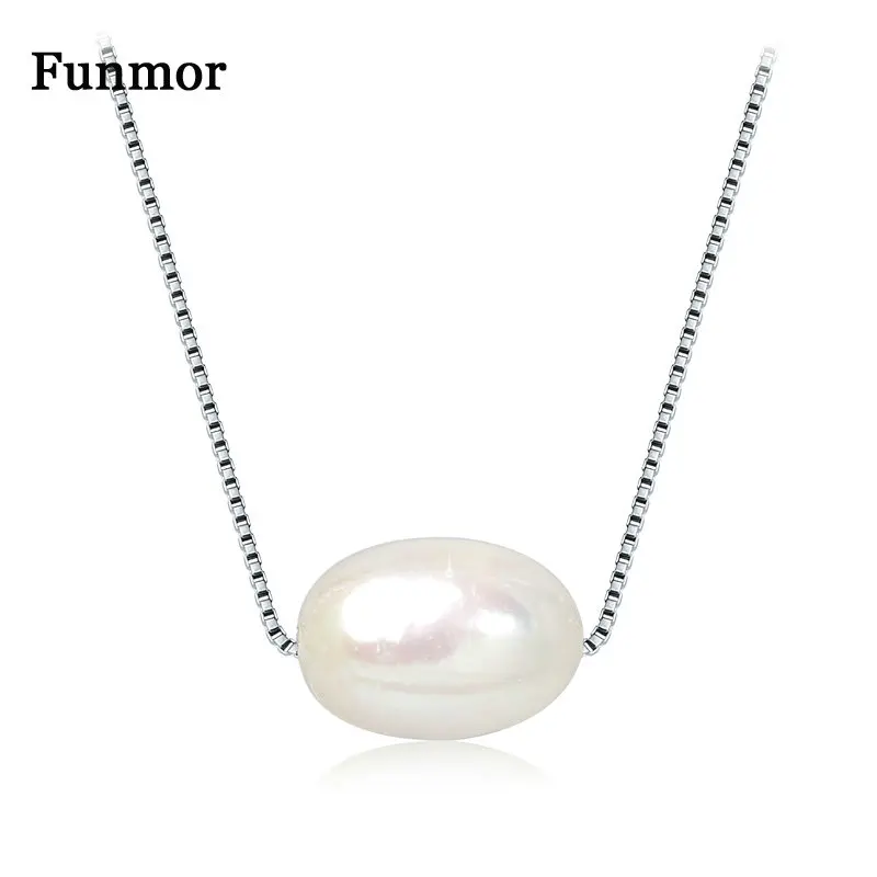 Funmor настоящая Подвеска из натурального пресноводного жемчуга ожерелье для женщин девочек с 925 пробы серебряной цепочкой ювелирные изделия аксессуары Подарки