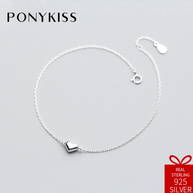 Женский браслет в виде сердца PONYKISS Простой из 100% стерлингового серебра S925 пробы