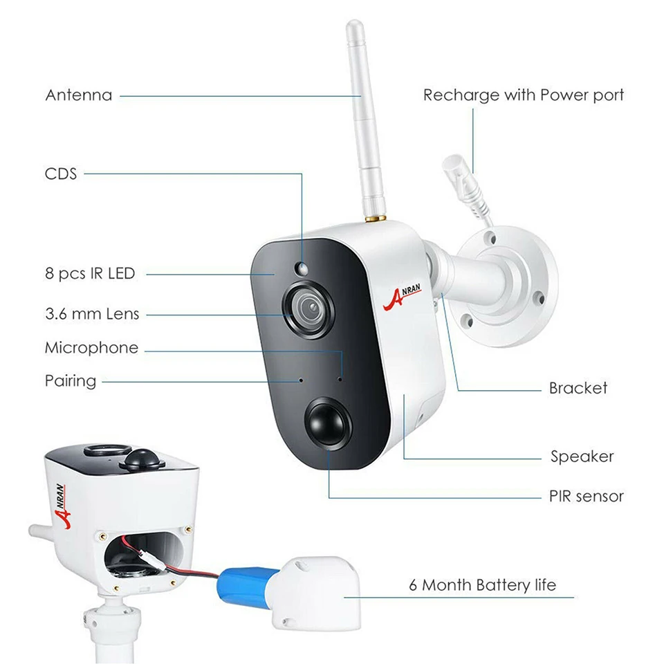 ANRAN P2P 8CH 12-дюймовый ЖК-монитор NVR 2 0 MP 36IR наружная 1080P Ночная видео аудио IP