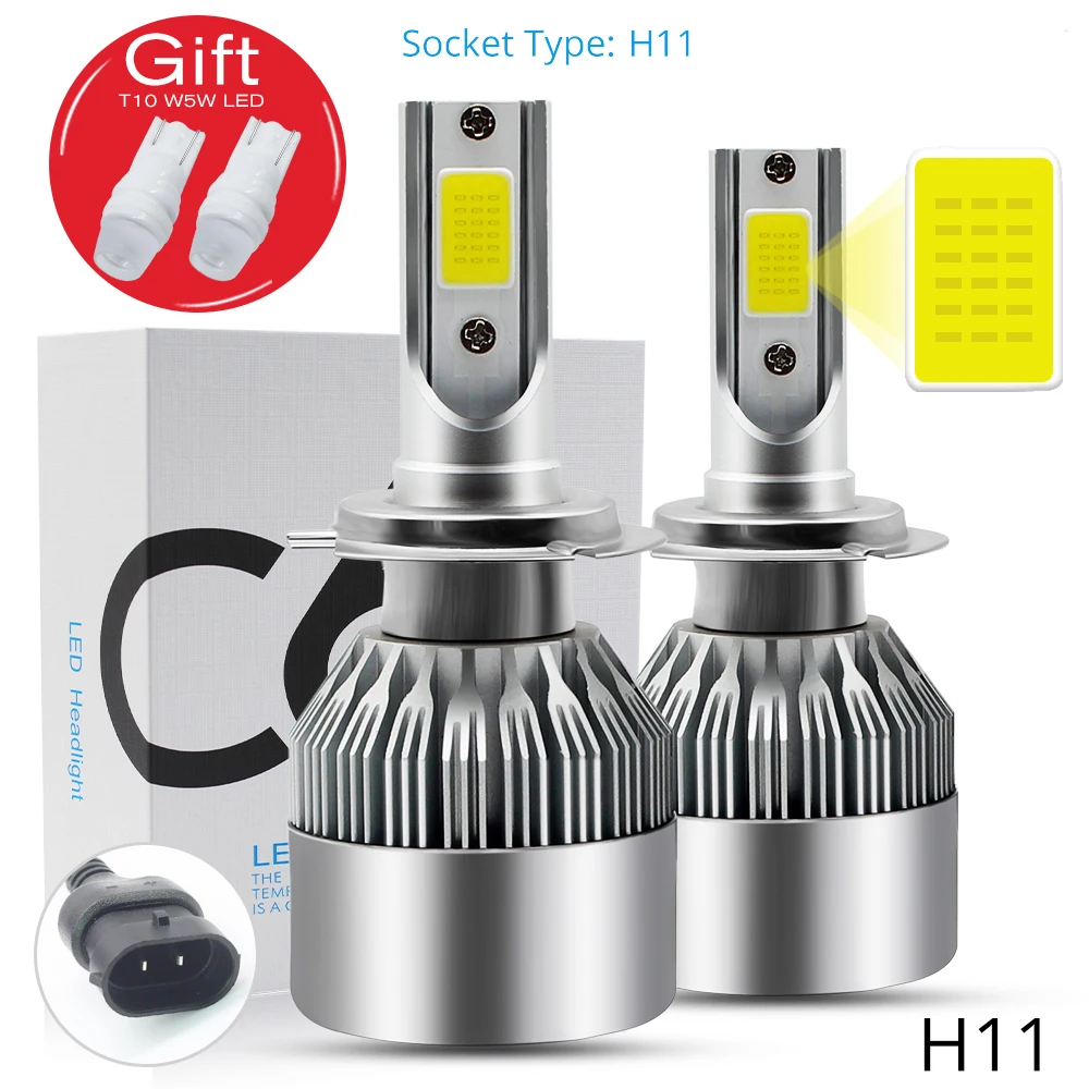 

2pcs H8 H11 LED Car Headlight Bulbs H1 H4 H7 880/881 9004 9005 9006 9007 9012 C6 6000K White 36W COB Chip Auto Headlamp DC 9-30V