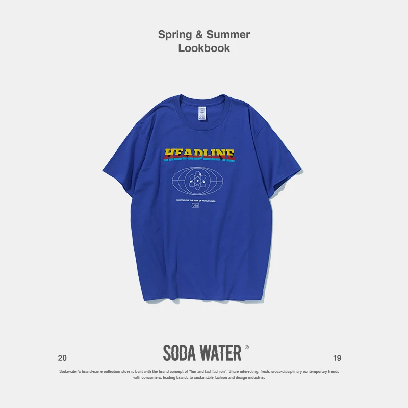 Мужская футболка в стиле хип-хоп SODA WATER унисекс Harajuku с коротким рукавом свободные