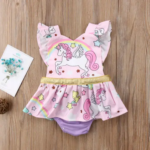Комбинезон пачка с оборками и единорогом для новорожденных девочек летняя