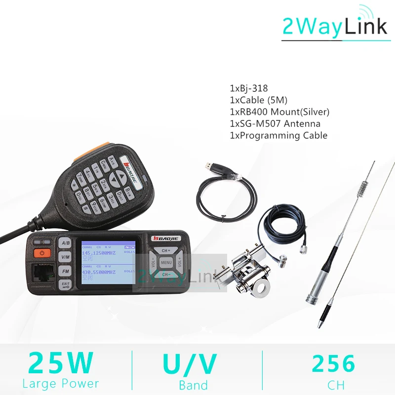 Full Set-Silver Baojie BJ-318 автомобиля иди и болтай Walkie Talkie радио двухдиапазонный УКВ UHF Мобильная радиосвязь 20/25 Вт иди и болтай Walkie Talkie “иди и 10 km автомобильные радио 10 км обновление BJ-218 Z218 - Цвет: Full Set-Silver