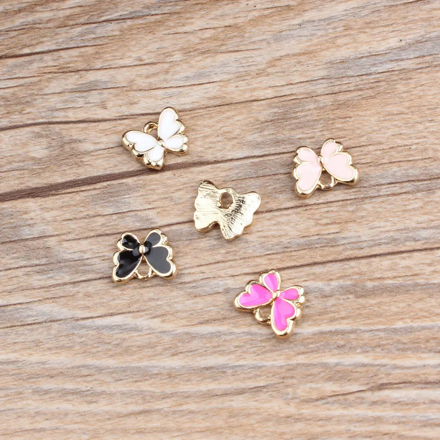 10 PC Little Cute Butterfly Shape Charm DIY Jewelry Bracelet Necklace Pendant Charms Gold Tone Enamel Floating | Украшения и