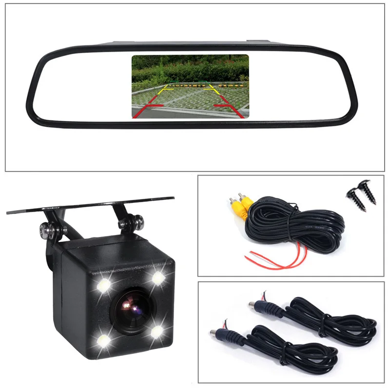 Monitor 4LED GSPSCN, 4,3 дюймов, автомобильное HD зеркало заднего вида, монитор, CCD видео, автомобильная парковочная система, светодиодный, инфракрасное видение, камера заднего вида - Цвет: Monitor 4LED