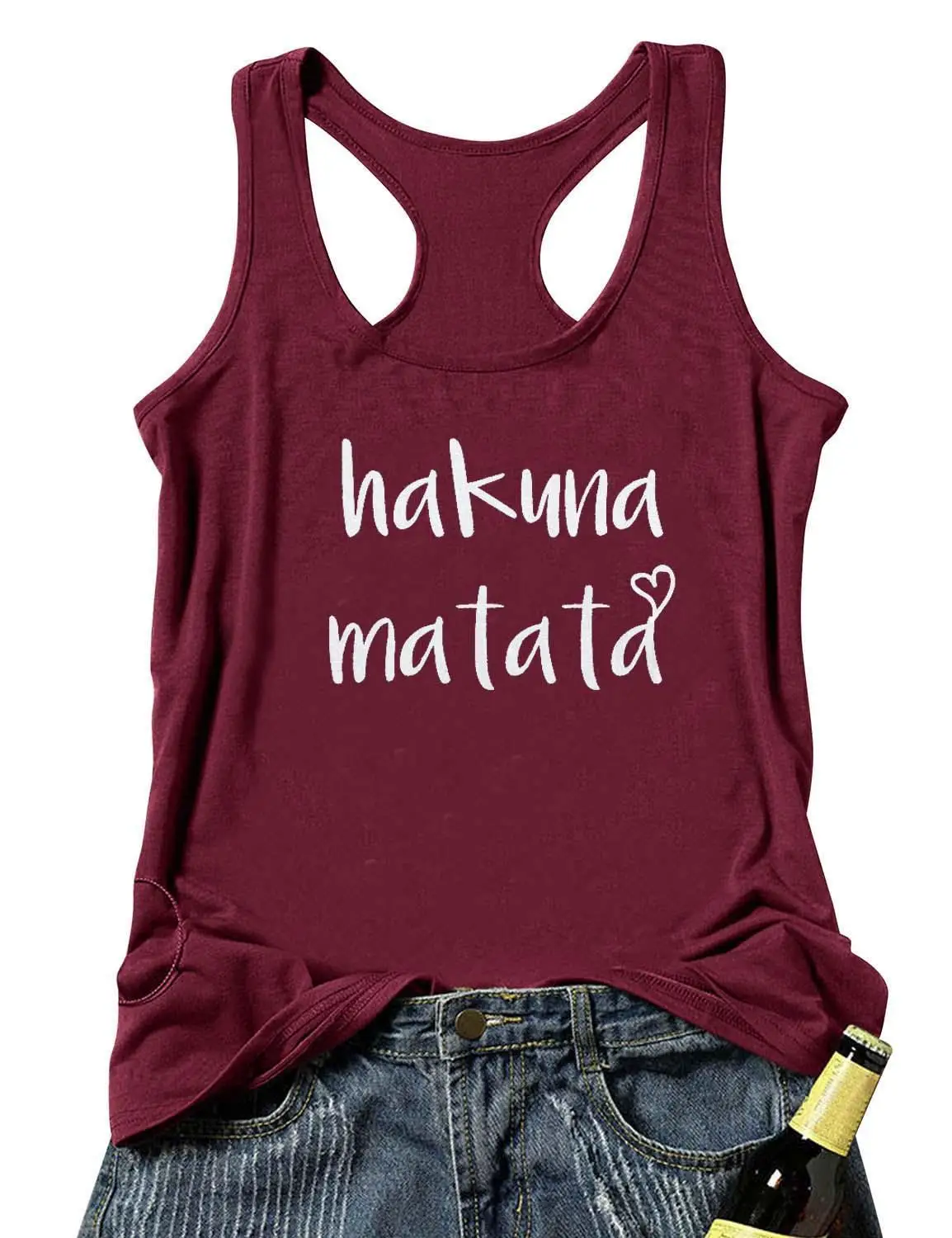 wine red-white text Жилет Hakuna Matata с надписями, летняя забавная Женская безрукавка, Подарочная трехслойная майка, женская одежда - Цвет: wine red-white text