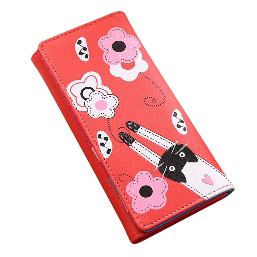 Кошелек xiniu Женский длинный с рисунком кота и цветов|wallet women luxury|wallet luxury brandlong wallet |
