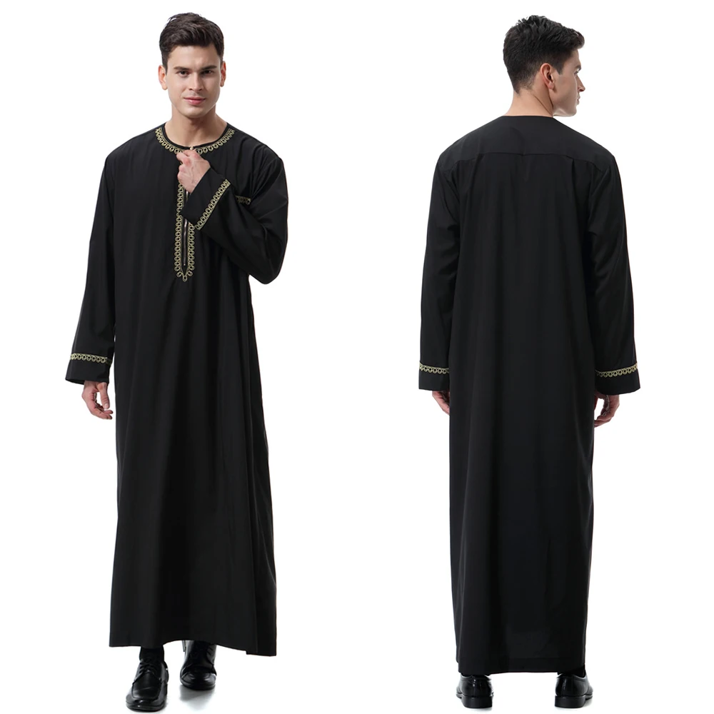 Новая Черная мусульманская одежда jubba thobe для мужчин caftan homme на молнии Арабская