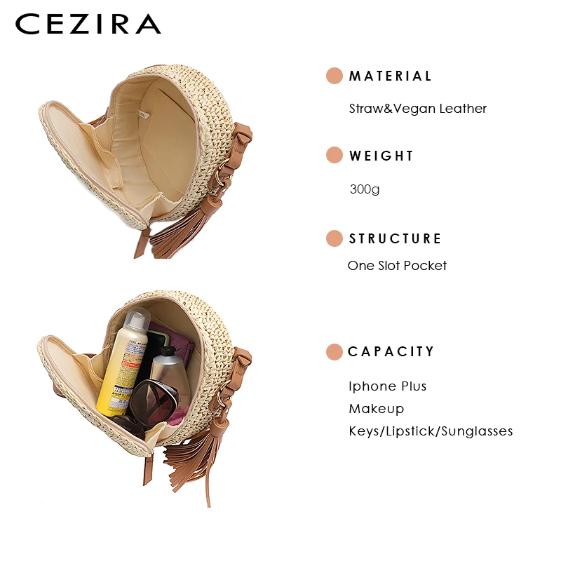 CEZIRA маленькая круглая Соломенная пляжная сумка на молнии в богемном