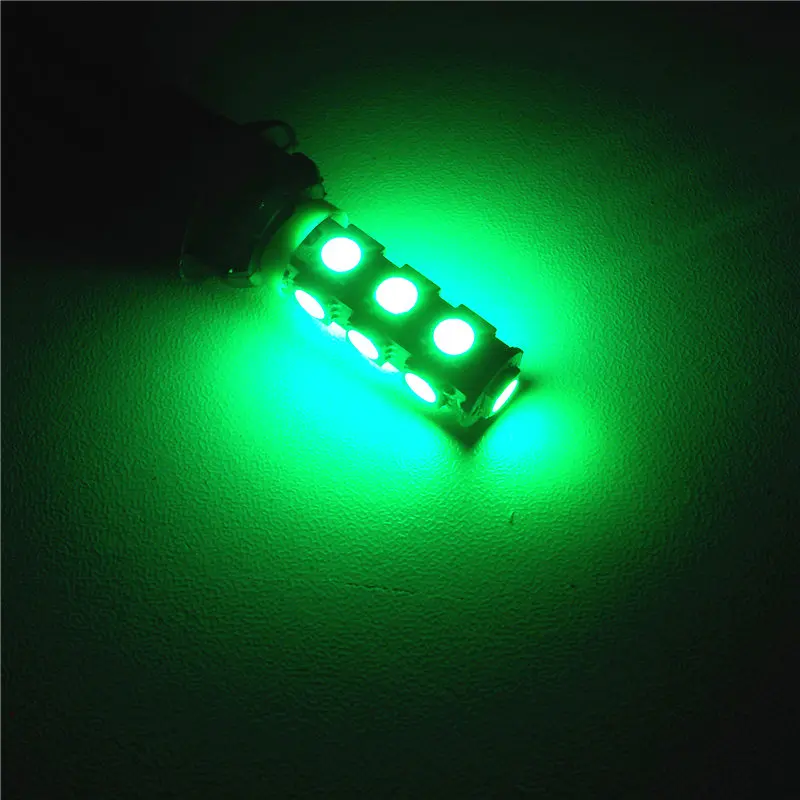 12V светодиодный зеленый цвет автомобильная лампа T10(13*5050 SMD)W5W W2.1X9.5d для сигнала Топ