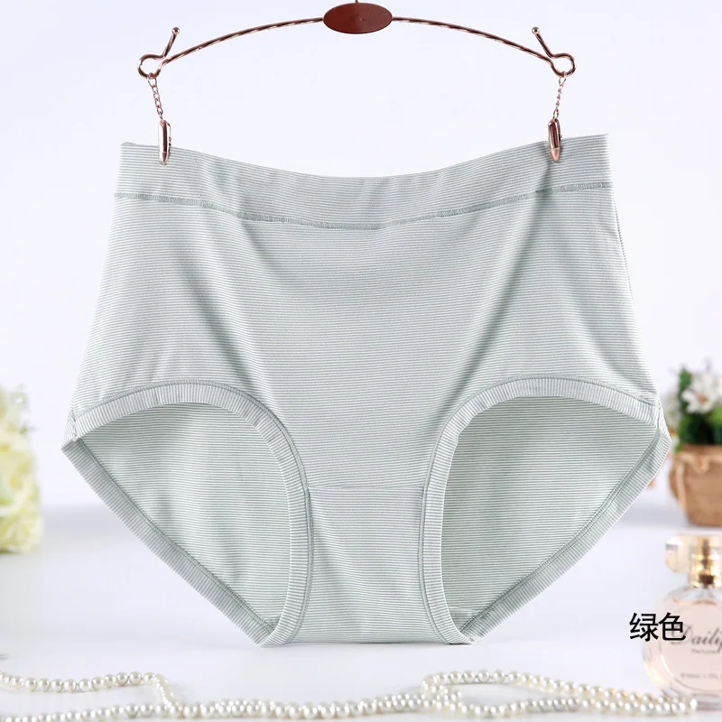 Light Green Новинка, полосатые трусы с высокой талией размера плюс, женское нижнее белье, хлопковые трусы больших размеров, женские трусики больших размеров - Цвет: Light Green