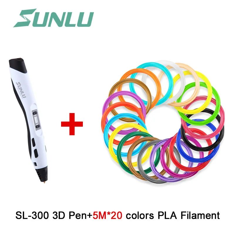 White and filament SUNLU 3D Ручка для печати Регулируемая температура дети Интеллектуальный рисунок 3D ручки Поддержка PLA/PCL/ABS 1,75 мм нити - Цвет: White and filament