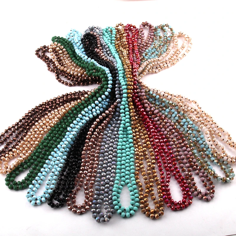 

Drop Shipping Fashion Bohemian Tribal Jewelry 6mm Crystal 150cm Long Knotted Glass Crystal Necklace