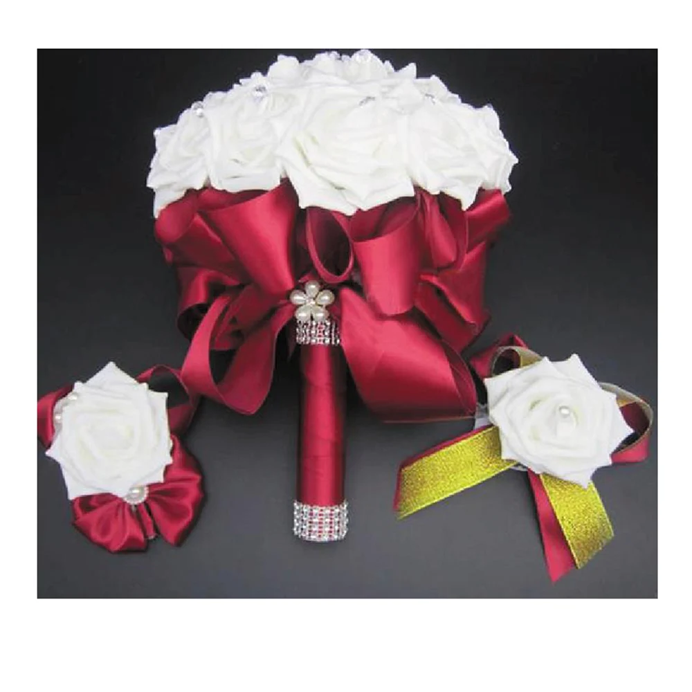 Комплект из 2 предметов букет и корсаж бутоньерка синий невесты de Mariage белый