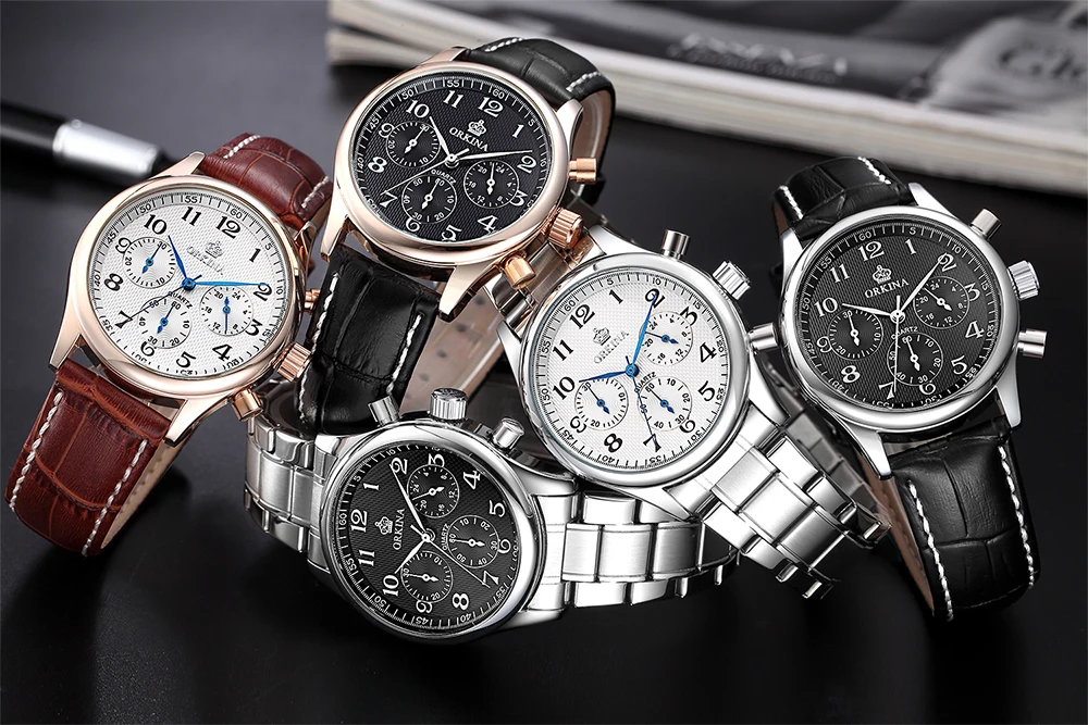 MG. Часы ORKINA мужские повседневные с кожаным ремешком кварцевые|masculino|masculinos