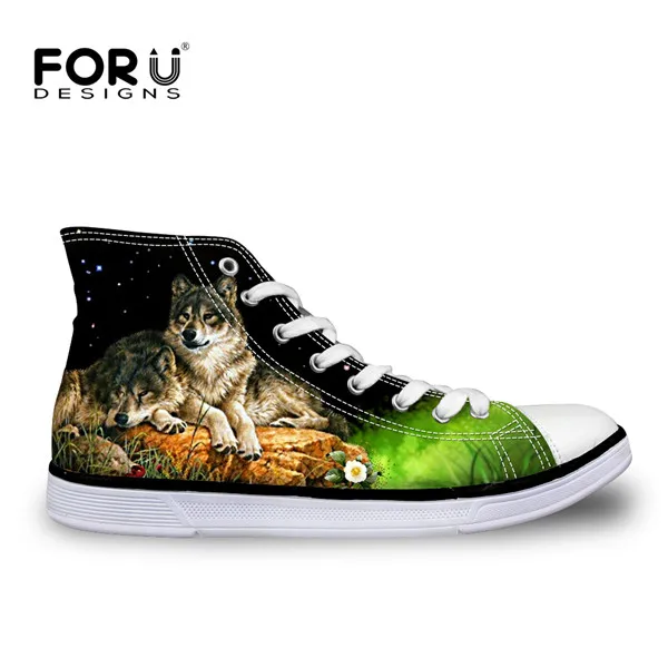 FORUDESIGNS/классный волк; мужские вулканизированные туфли; высокие мужские повседневные парусиновые туфли для подростков; мужская обувь на плоской подошве на шнуровке - Цвет: H1678AK