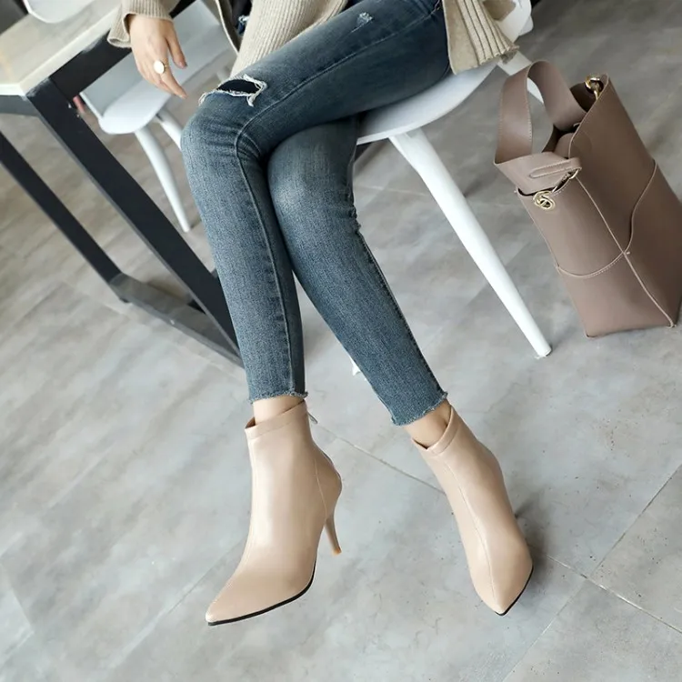 Модные трендовые ботинки на высоком каблуке большого размера молнии среднем