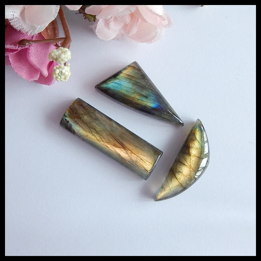 

On sale!!Hight quality 3 PCS Labradorite set Gemstone diy necklace pendants Cabochons,34x11x6mm,31x11x5mm,13.4g