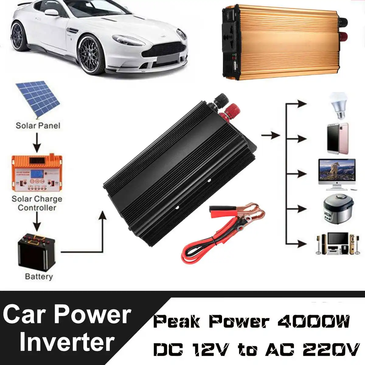 KROAK DC 12V к AC 220V солнечный инвертор 4000W модифицированный синусоидальный преобразователь для автомобилей и грузовиков