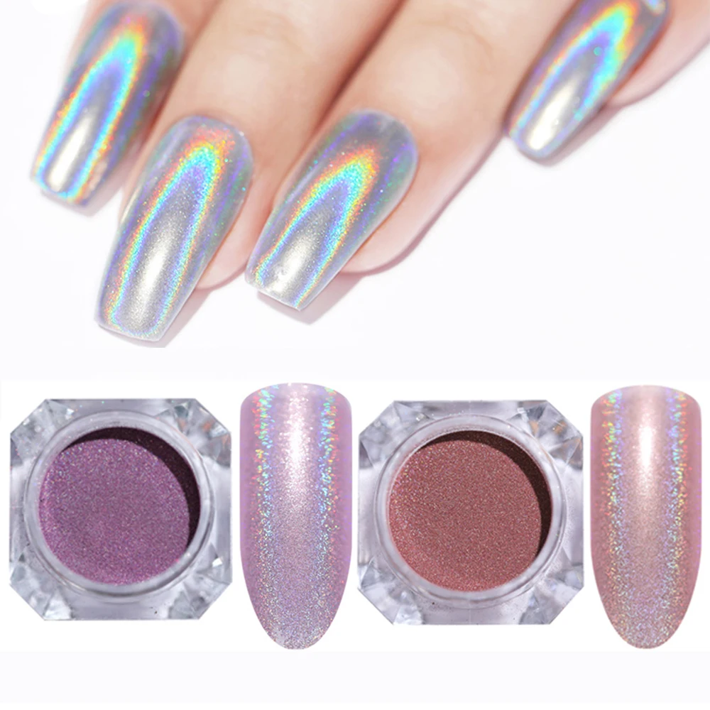 Блестящий Порошок для дизайна ногтей 1 г Holo Rainbow акриловая пудра пыль Хромовый