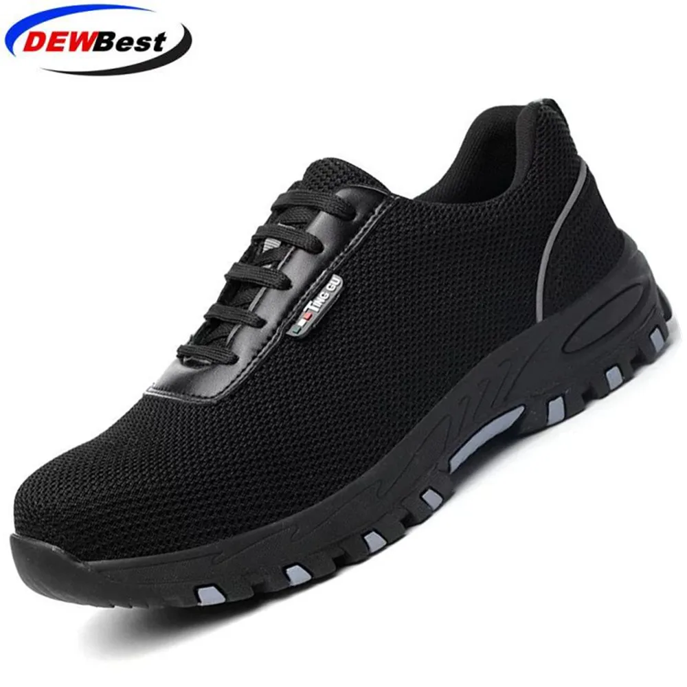 LY04 Black and Black Мужская дышащая рабочая обувь со стальным носком; мужские уличные Нескользящие стальные высококачественные строительные защитные сапоги; обувь - Цвет: LY04 Black and Black