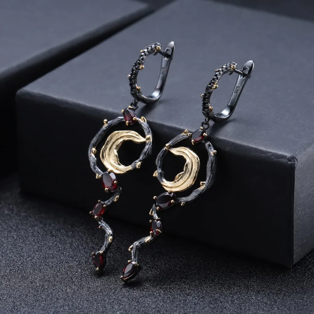 GEM'S BALLET 3.95Ct Natural Red Garnet Earrings Ring Sets 100%925 Sterling Silver Vintage Gemstone Jewelry Set For Women Wedding |