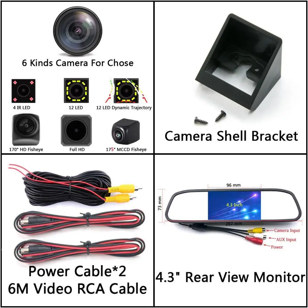 Camera 4.3 Mirror 175 градусов 1080P рыбий глаз задний вид автомобиля камера для Ssangyong SsangYong Ssang Yong Actyon Korando автомобильный монитор - Название цвета: Camera 4.3 Mirror