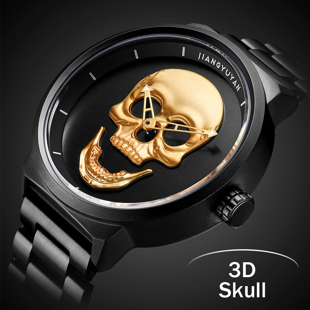 2018 крутые Панк 3D череп мужские наручные часы брендовые Роскошные Стальные