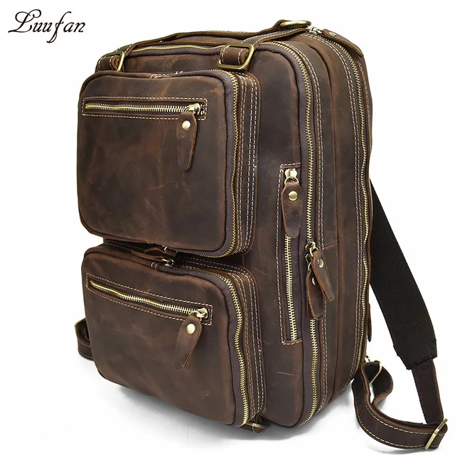 Luufan leather briefcase For 15 Inch Laptop Men Crazy horse leather business handbag shoulder bag Cowhide working briefcase bag
