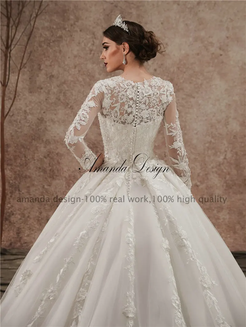 Аманда дизайн brautkleid с длинными рукавами кружевная Апликация свадебное платье с цветами