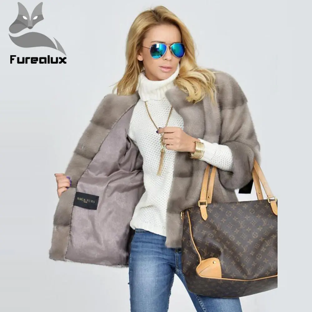 Новая шуба Furealux из натурального меха норки для женщин теплая Модная цельного с