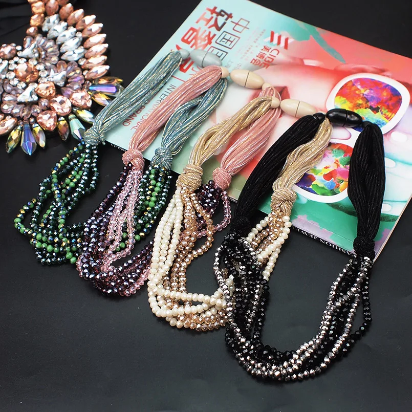 Multilayer Crystal Chunky Necklace For Women Handmade Beads Collar Statement Pendant Party Jewelry UKNE | Украшения и аксессуары