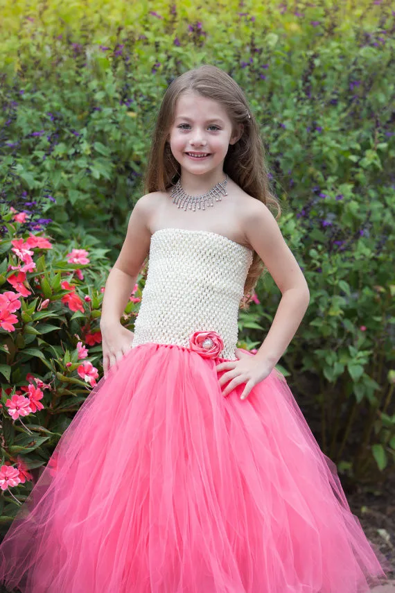 Beautiful Girls Pink Dress Kids Crochet Corset Tulle Long Tutu Dresses Wedding Party Ball Gown Children Costumes Banquet | Детская