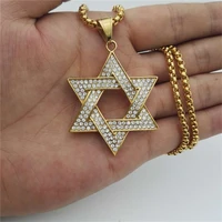 religious magen star of david pendants necklace gold color stainless steel hexagram necklace womenmen iced out jewish jewelry
