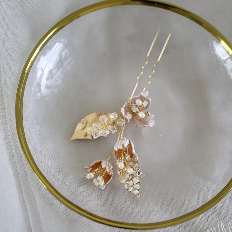 small pin Delicate Dawer me свадебные золотые Цветочные заколки для волос, аксессуары, свадебный головной убор с листьями, женские Украшения для волос на выпускной - Окраска металла: small pin