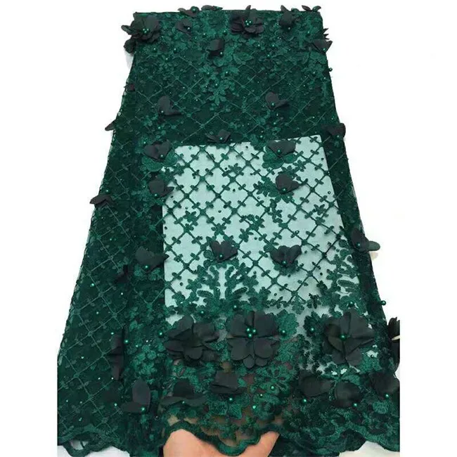 

3D African French Lace Fabric High Quality African Tulle Lace Fabric For Wedding Beaded French Lace Fabric In Perch Color H5
