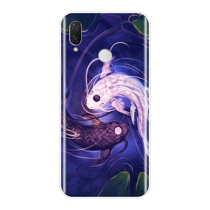 Силиконовый чехол из ТПУ для телефона Huawei Nova 2i 3 3I 3E 2 Lite Plus черный белый с рыбками