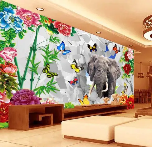 

3d wallpaper custom Chinese style 3 d elephants TV wall paper