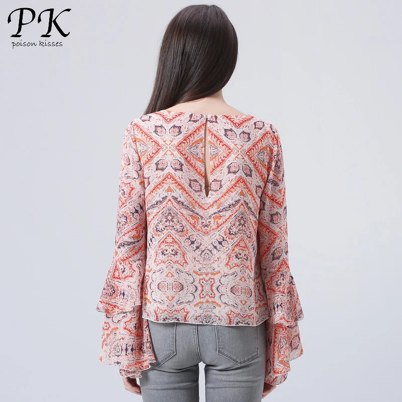 PK 2018 шифоновая блузка сексуальная рубашка женские топы blusas mujer винтажная вышивка