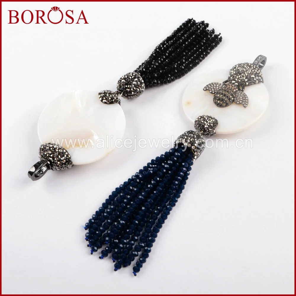 BOROSA Мода белый корпус с бисером кисточкой кулон Micro Pave CZ пчелы ручной работы Drusy