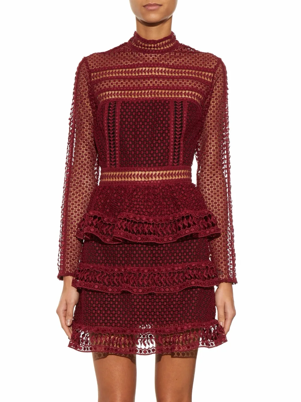 Осень 2016 красное платье с длинным рукавом мини-платья для женщин | Женская одежда