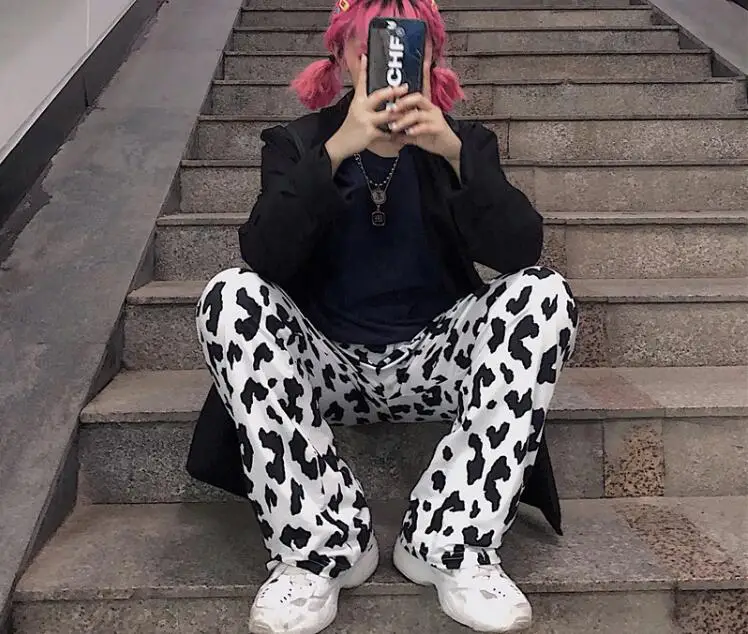 Винтажные свободные женские брюки Harajuku с эластичным поясом повседневные широкие