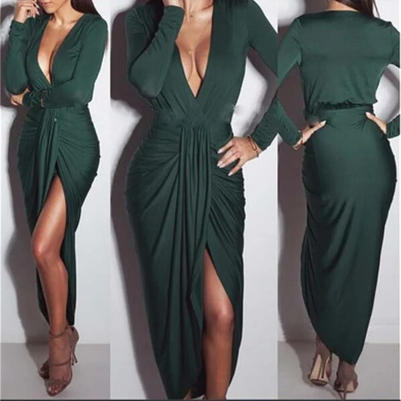 Женское платье миди с высоким разрезом и глубоким v образным вырезом Платье