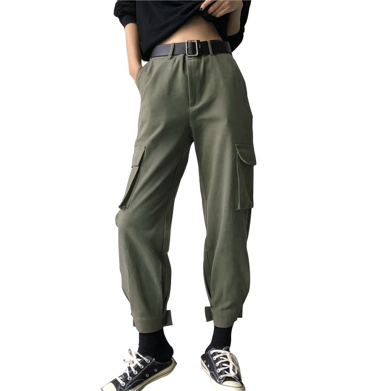 Twojstyle Women High Waist Black Cargo Pants Elastic Harem Loose Pockets Hip Hop Trousers Cotton Sweatpants Bottom | Женская одежда