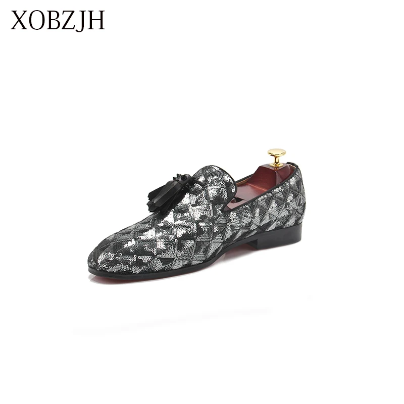 XOBZJH Fashion Business Dress Men Shoes 2019 New Sequin Cloth Men'S Suits Wedding Party Slip On Work Gray Big Size | Обувь