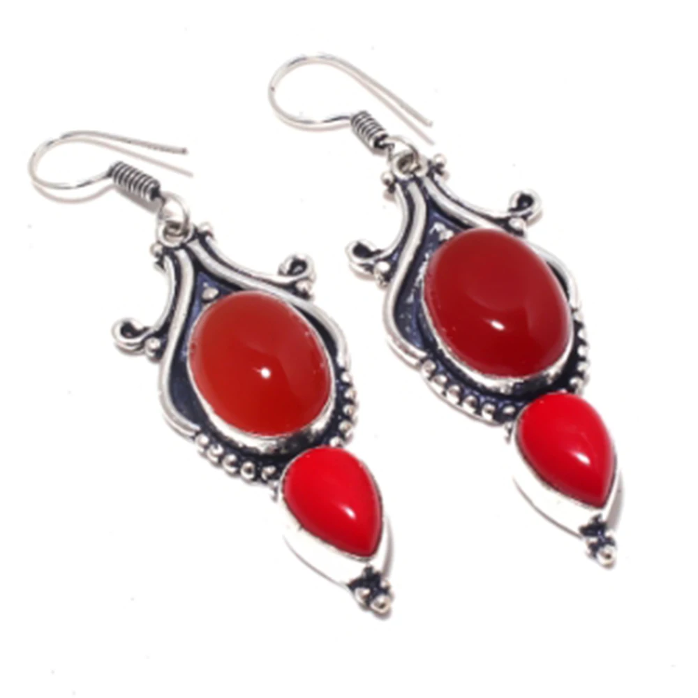 Сережки сережки из сердолика с серебряной накладкой меди 64 мм