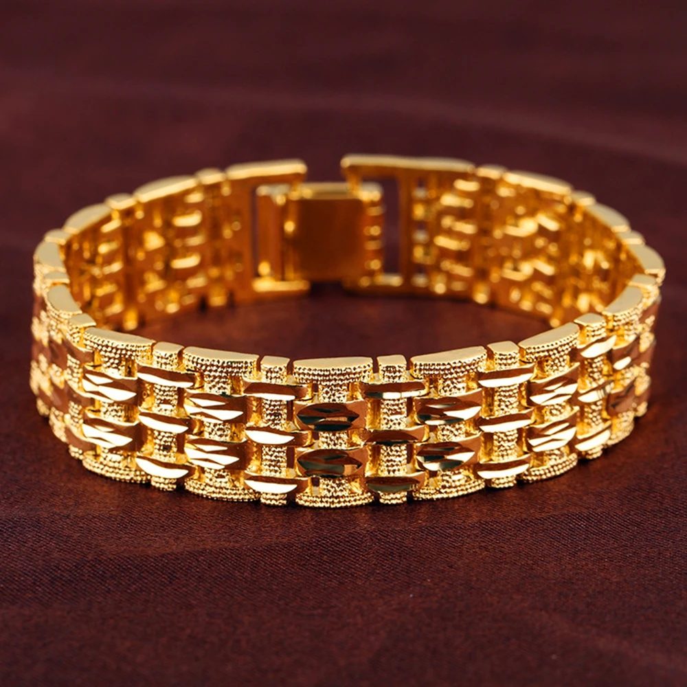 Мужской браслет заполненный золотом не сужающийся книзу цепь браслеты на