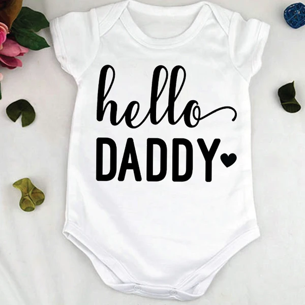 HY0195 DERMSPE/комбинезон с короткими рукавами и милым принтом «Hello Daddy» для новорожденных и маленьких мальчиков и девочек; белые комплекты одежды - Цвет: HY0195